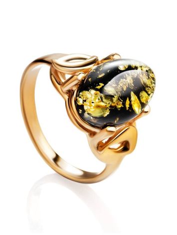 Green Amber Ring In Gold-Plated Silver The Prussia, Ring Size: 5.5 / 16, image 