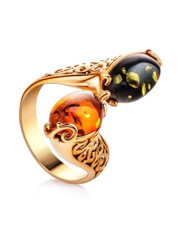 Multicolor Amber Ring In Gold-Plated Silver The Casablanca, Ring Size: 6 / 16.5, image 