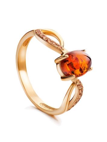 Gold-Plated Ring With Cognac Amber And Champagne Crystals The Raphael, Ring Size: 9 / 19, image 