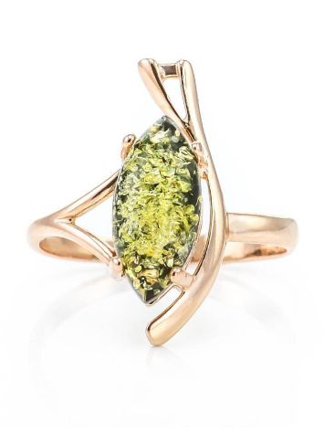 Стильное кольцо из золота 585 пробы с натуральным янтарём «Ирис» 17, Ring Size: 6.5 / 17, image , picture 2