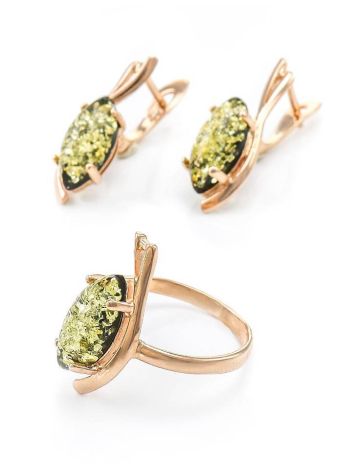 Стильное кольцо из золота 585 пробы с натуральным янтарём «Ирис» 17, Ring Size: 6.5 / 17, image , picture 4