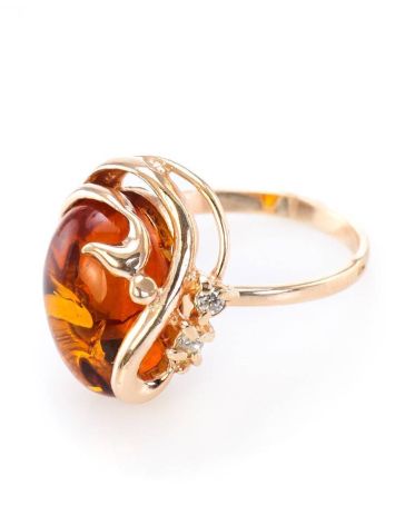 Bright Amber Ring In Gold With Crystals The Swan, Ring Size: 7 / 17.5, image , picture 4
