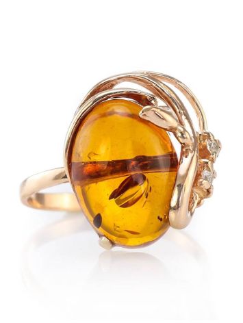 Bright Amber Ring In Gold With Crystals The Swan, Ring Size: 7 / 17.5, image , picture 3