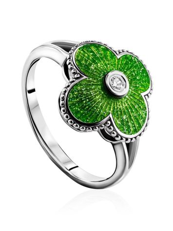 Extra Bright Enamel Clover Ring With Crystal The Heritage, Ring Size: 7 / 17.5, image 