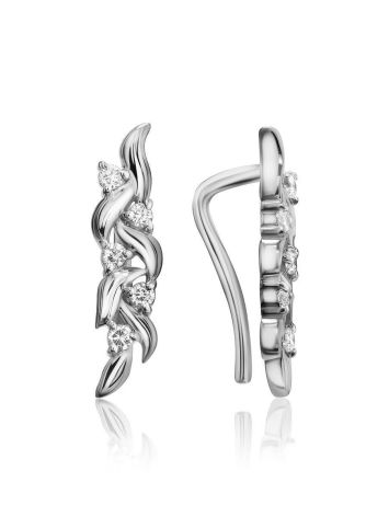Refined Silver Climber Earrings With Crystals, image 