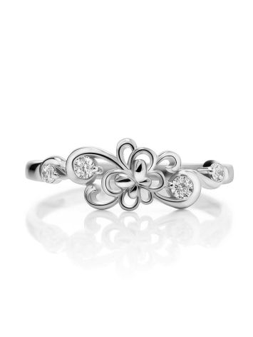 Silver Floral Ring With Crystals, Ring Size: 5 / 15.5, image , picture 3