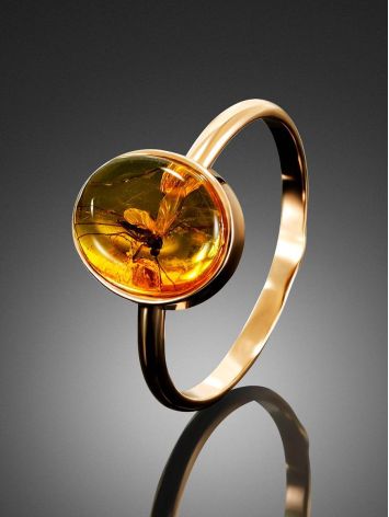 Chic Amber Gold Ring With Insect Inclusion The Clio, Ring Size: 6.5 / 17, image , picture 2