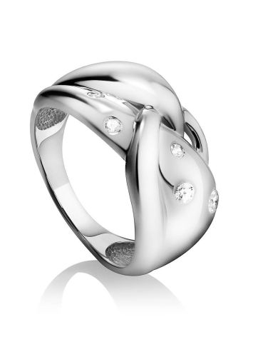 Silver Band Ring With Crystals, Ring Size: 8.5 / 18.5, image 