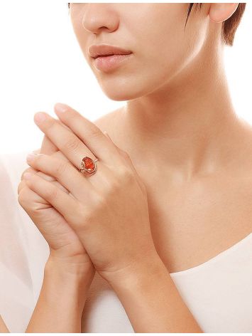 Bright Amber Ring In Gold With Crystals The Swan, Ring Size: 7 / 17.5, image , picture 5