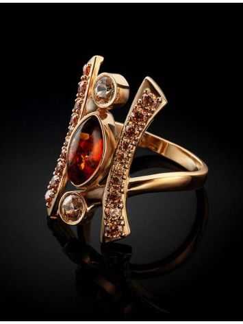 Amber Ring In Gold With Champagne Crystals The Raphael, Ring Size: 6.5 / 17, image , picture 2