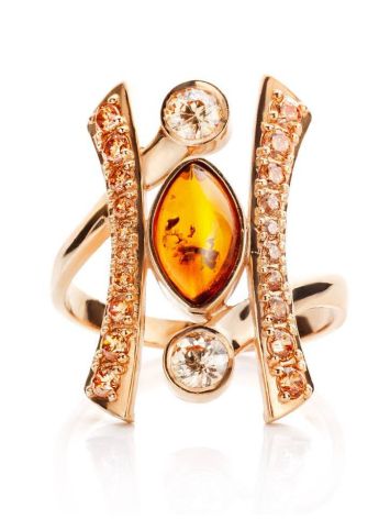 Amber Ring In Gold With Champagne Crystals The Raphael, Ring Size: 6.5 / 17, image , picture 3