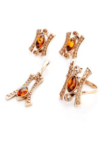 Amber Ring In Gold With Champagne Crystals The Raphael, Ring Size: 6.5 / 17, image , picture 4