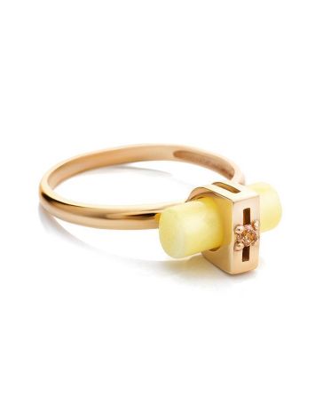 Golden Amber Ring With Cylindrical Cut Amber And Crystal The Scandinavia, Ring Size: 8 / 18, image , picture 3