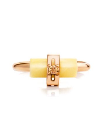 Golden Amber Ring With Cylindrical Cut Amber And Crystal The Scandinavia, Ring Size: 8 / 18, image , picture 4
