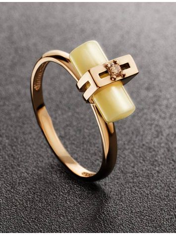 Golden Amber Ring With Cylindrical Cut Amber And Crystal The Scandinavia, Ring Size: 8 / 18, image , picture 2