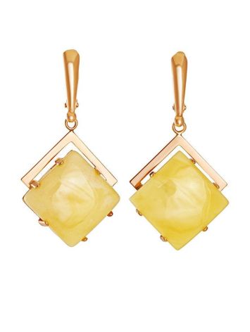 Statement Golden Dangle Earrings With Honey Amber The Picasso, image 
