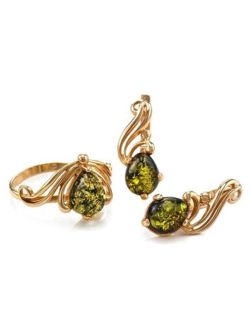 Golden Ring With Green Amber The Swan, Ring Size: 8 / 18, image , picture 3