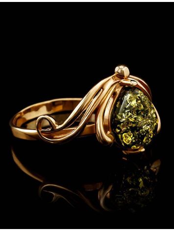 Golden Ring With Green Amber The Swan, Ring Size: 8 / 18, image , picture 2
