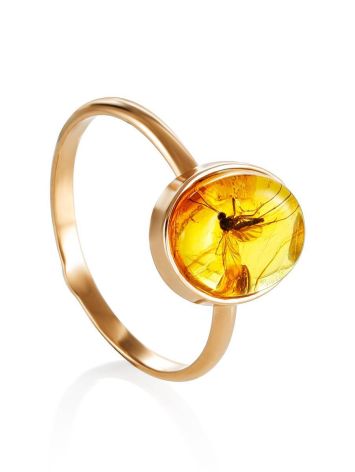 Chic Amber Gold Ring With Insect Inclusion The Clio, Ring Size: 6.5 / 17, image 