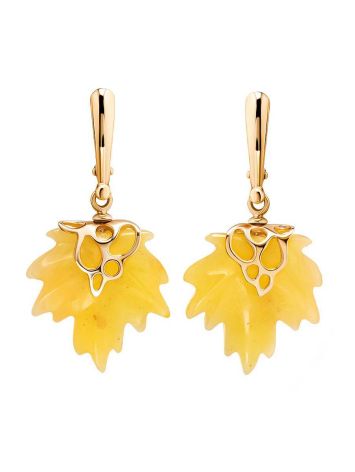 Botanical Style Golden Earrings With Natural Amber The Canada, image 