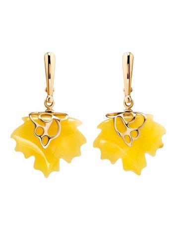 Botanical Style Golden Earrings With Natural Amber The Canada, image 