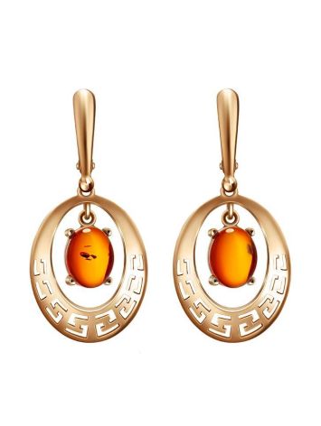 Cognac Amber Dangle Earrings In Gold The Ellas, image 