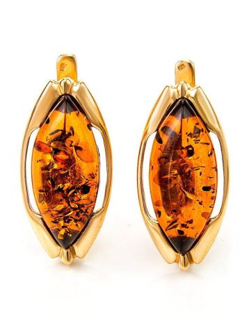Chic Golden Earrings With Cognac Amber The Ballade, image 