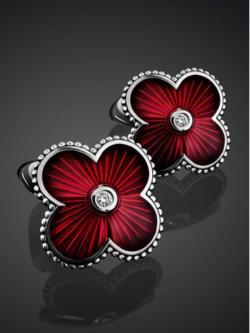 Red Enamel Floral Studs With Diamonds The Heritage, image , picture 2