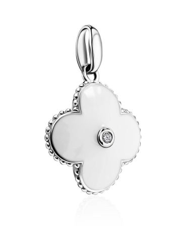 White Enamel Floral Pendant With Diamond The Heritage, image , picture 3