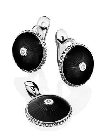 Black Enamel Round Earrings With Diamonds The Heritage, image , picture 3