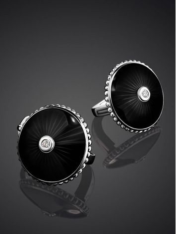 Black Enamel Round Earrings With Diamonds The Heritage, image , picture 2