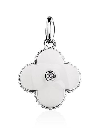 White Enamel Floral Pendant With Diamond The Heritage, image 