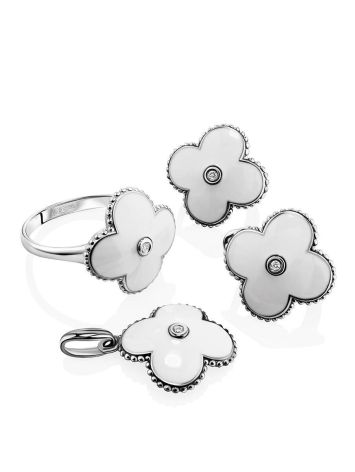 White Enamel Floral Earrings With Diamonds The Heritage, image , picture 3