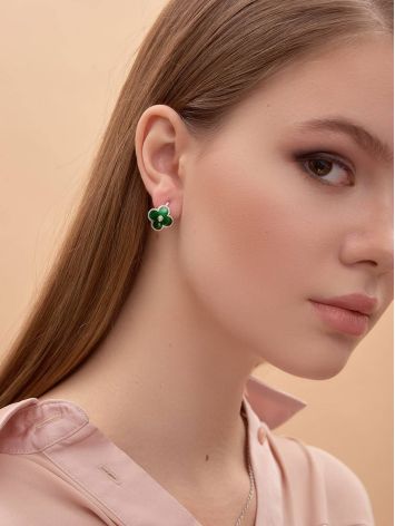 Floral Earrings With Green Enamel And Diamonds The Heritage, image , picture 4