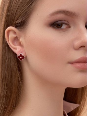 Red Enamel Clover Shaped Earrings With Diamonds The Heritage, image , picture 3
