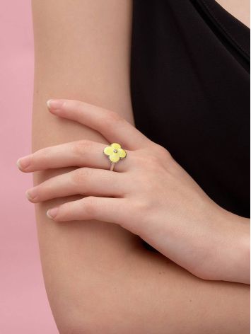 Yellow Enamel Clover Shaped Ring With Diamond The Heritage, Ring Size: 6 / 16.5, image , picture 6