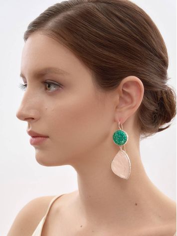 Statement ​Amazonite and Rose Quartz​ Drop Cocktail Earrings The Bella Terra, image , picture 5