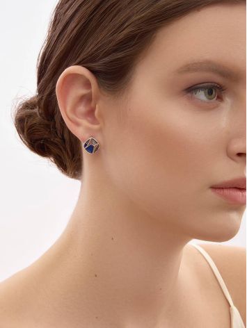 Geometric Silver Enamel Earrings, image , picture 4