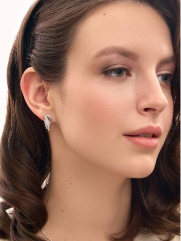 Silver Wing Shaped Earrings With Crystals, image , picture 3