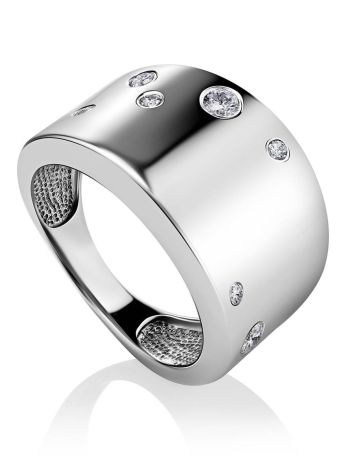 Bold Silver Band Ring With Crystals, Ring Size: 8 / 18, image 