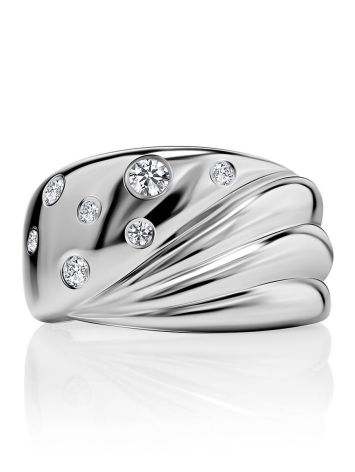 Glossy Silver Band Ring With Crystals, Ring Size: 6 / 16.5, image , picture 3