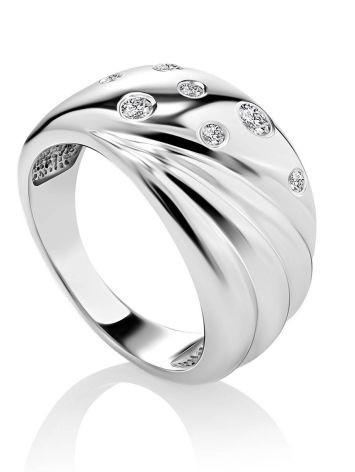 Glossy Silver Band Ring With Crystals, Ring Size: 8.5 / 18.5, image 