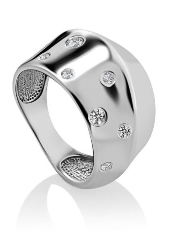 Chic Silver Band Ring With Crystals, Ring Size: 7 / 17.5, image 
