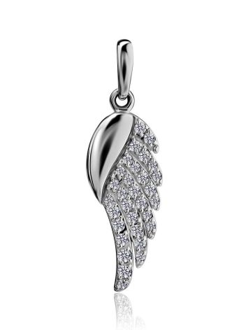 Silver Wing Shaped Pendant With Crystals, image 