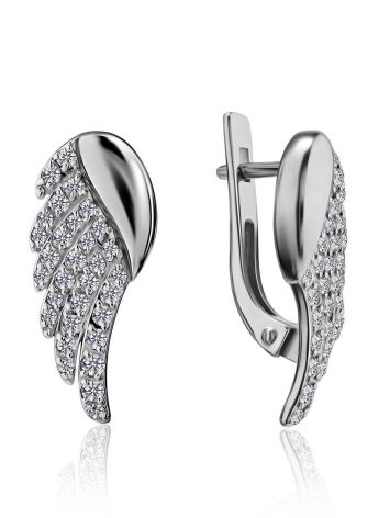 Silver Wing Shaped Earrings With Crystals, image 