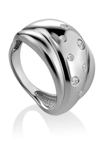 Chic Silver Band Ring With Crystals, Ring Size: 8.5 / 18.5, image 