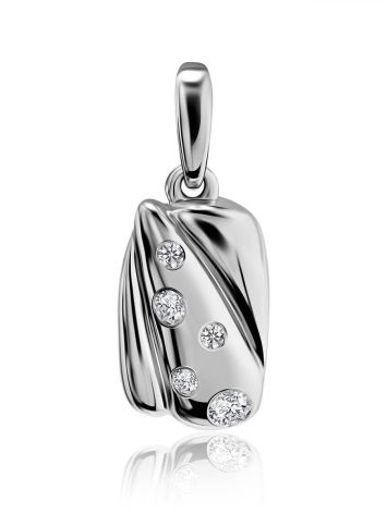 Glossy Silver Pendant With Crystals, image 