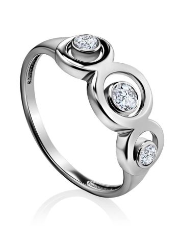 Cute Silver Ring With Crystals, Ring Size: 6.5 / 17, image 