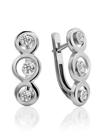 Cute Silver Earrings With White Crystals, image 