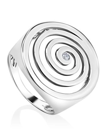 Silver Cocktail Ring With Crystal The Enigma, Ring Size: 6.5 / 17, image 